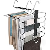 Loretoy 2 Pack Pants Hangers Space Saving, Anti-Slip Multi-Functional Pants Rack, Thickened Stainless Steel Tube, Two Hanging Modes Suitable for Jeans Trousers Skirts Scarf-Black