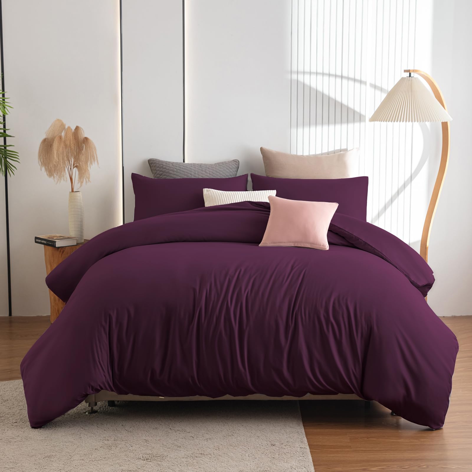 Soifox Super King Duvet Cover Set - Purple Bedding Set Superking Size Bed with Zipper Closure, Soft Microfiber Quilt Cover with 2 Pillowcases