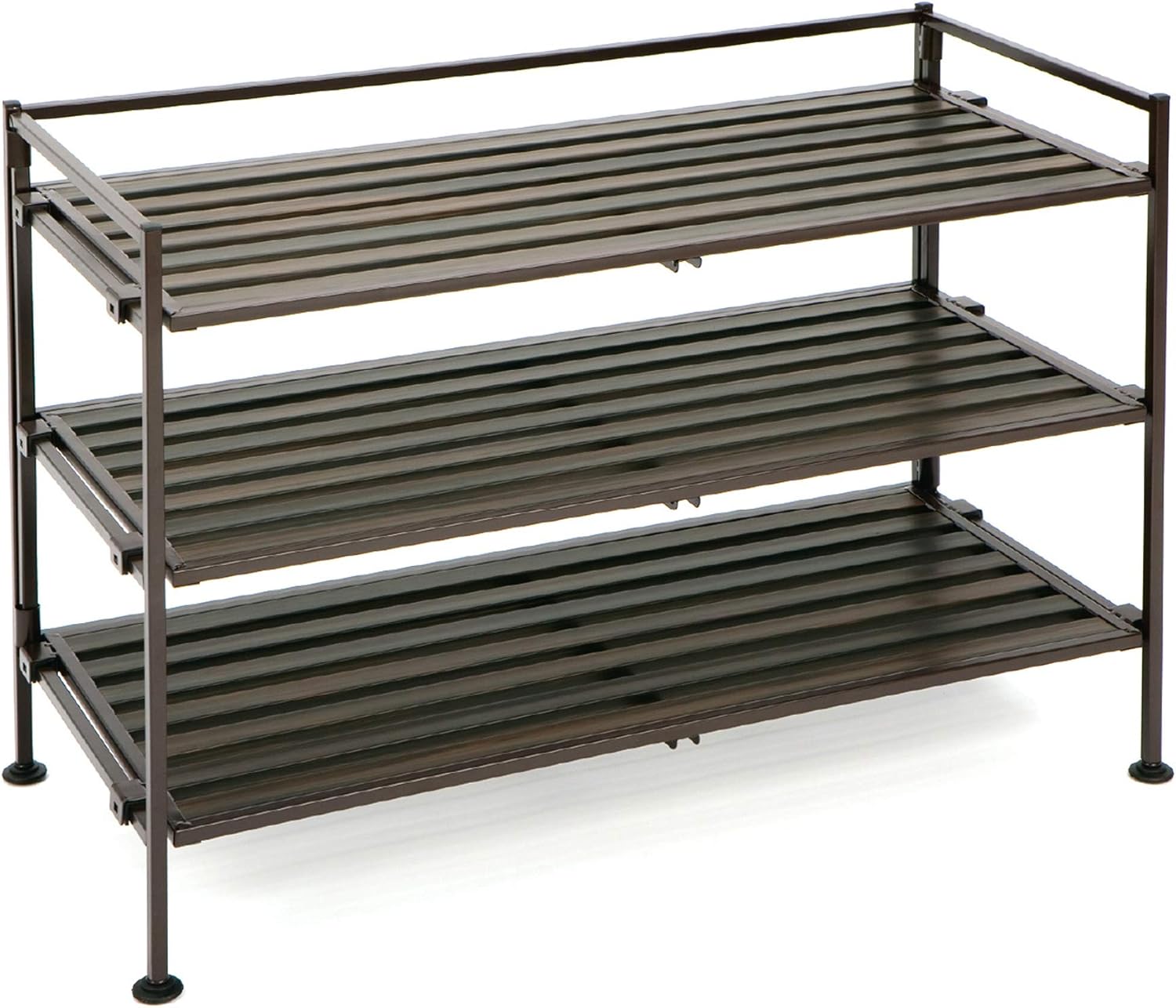 Seville Classics 3-Tier Stackable 12-Pair Shoe Rack Wood Resin Metal Freestanding Storage Shelf for Bedroom, Closet, Entryway, Dorm Room, Espresso Slat: Home & Kitchen