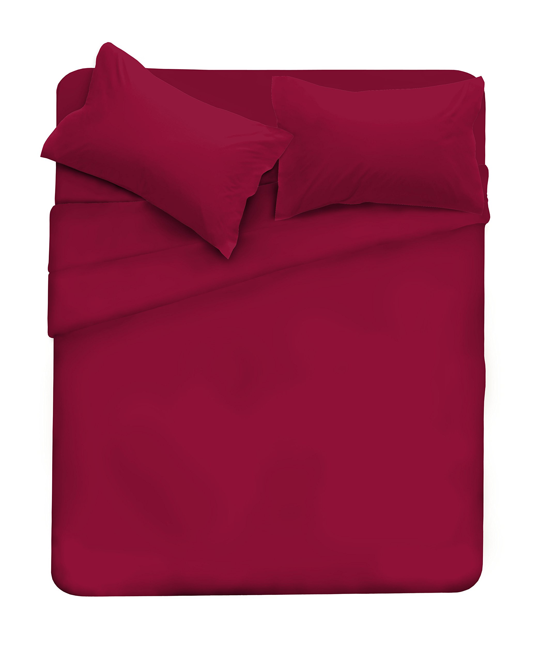 Italian Bed Linen Max Color Bed Linen Set (Flat 250x300, Fitted Sheet 170x200cm+2 Pillowcases 52x82cm), Bordeaux, Double