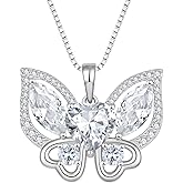 Lwsary Butterfly Pendant Necklace 925 Sterling Silver Birthstone Jewelry Gifts for Women