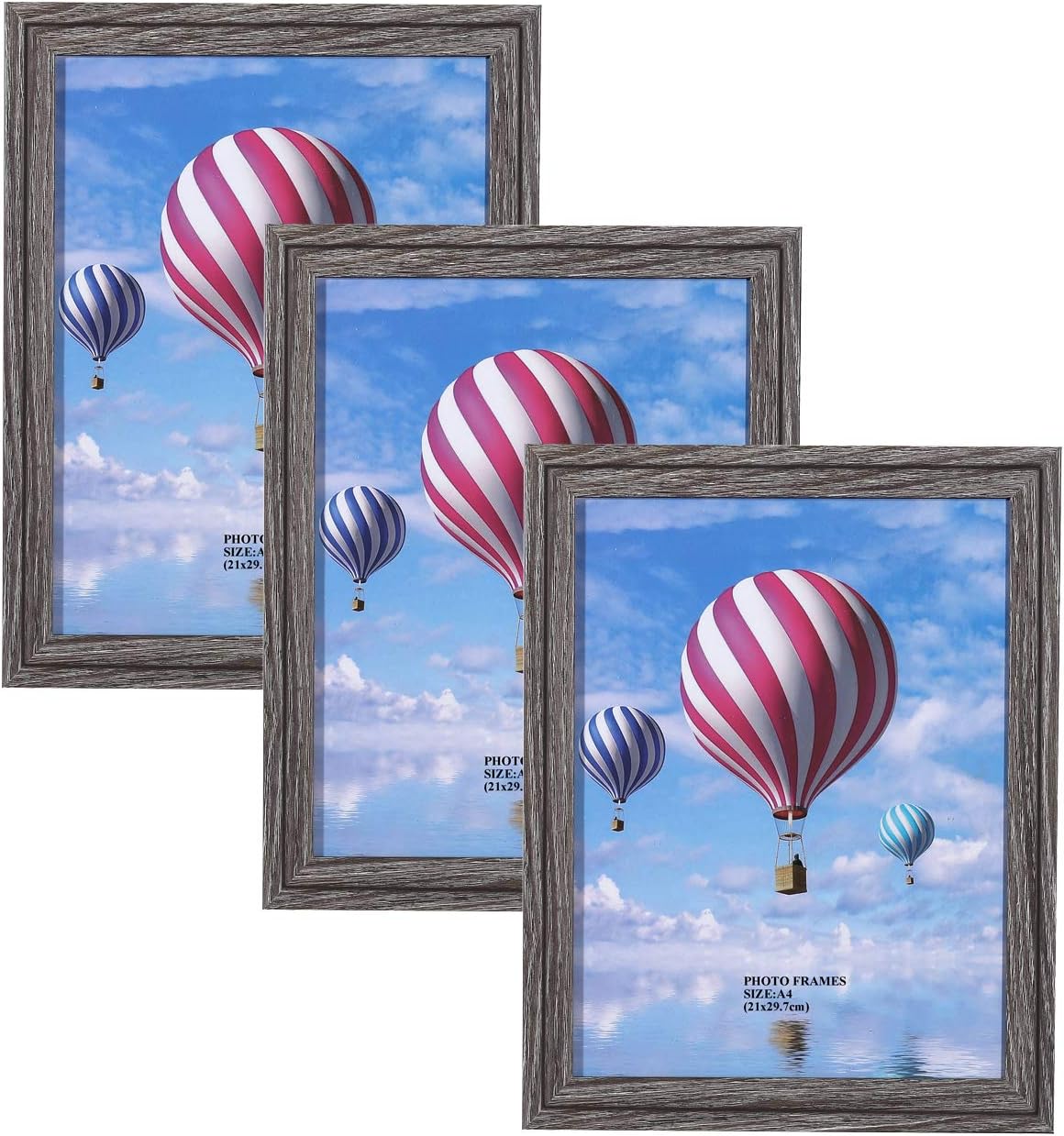 Metrekey A4 Photo Frames 3 Pack Dark Oak Driftwood Picture Frame GLASS