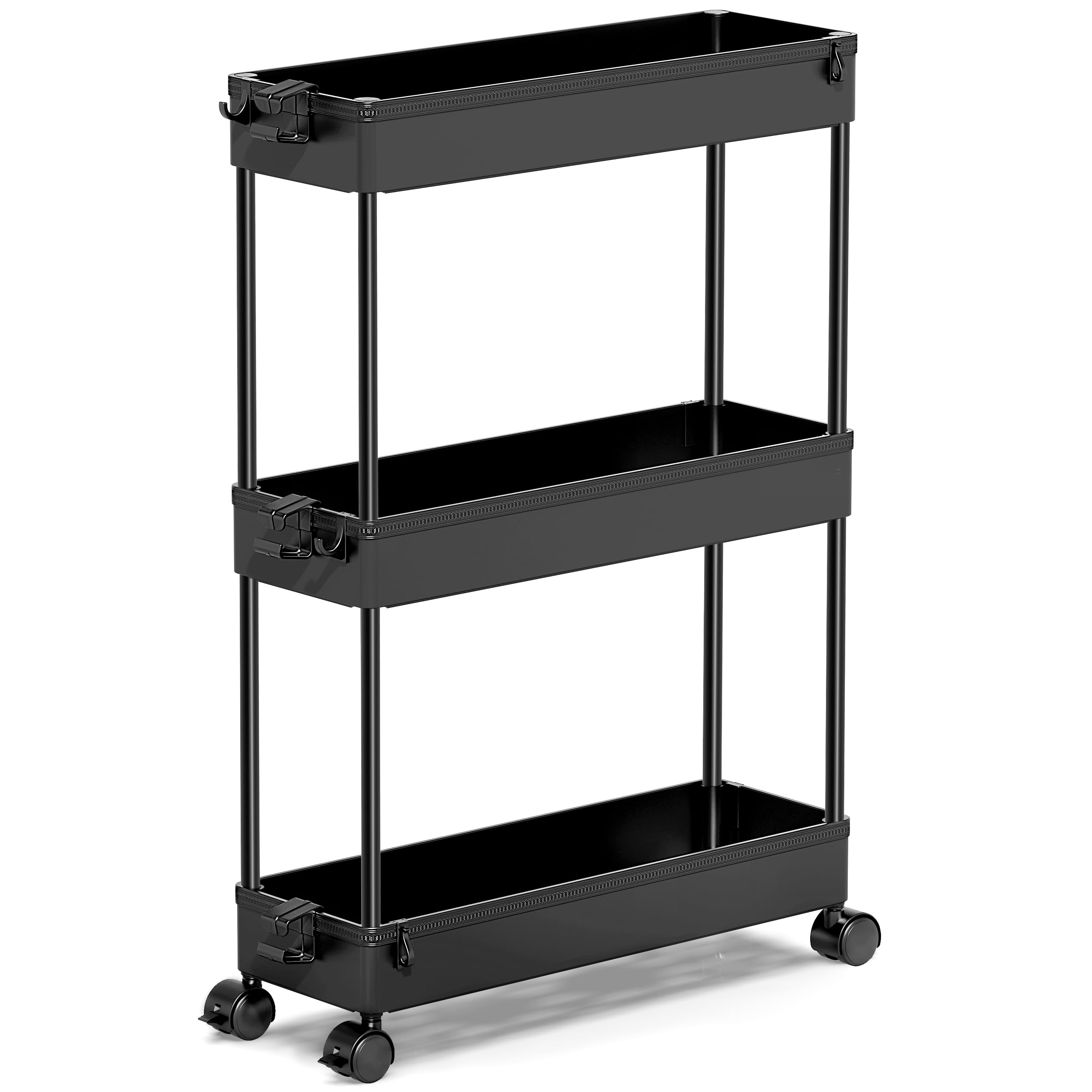 Photo 1 of SPACEKEEPER Slim Rolling Storage Cart, 3 Tier Bathroom Storage Organizer Laundry Room Utility Cart Mobile Shelving Unit, Multi-Purpose for Kitchen Office Bathroom Laundry Narrow Places, Black
