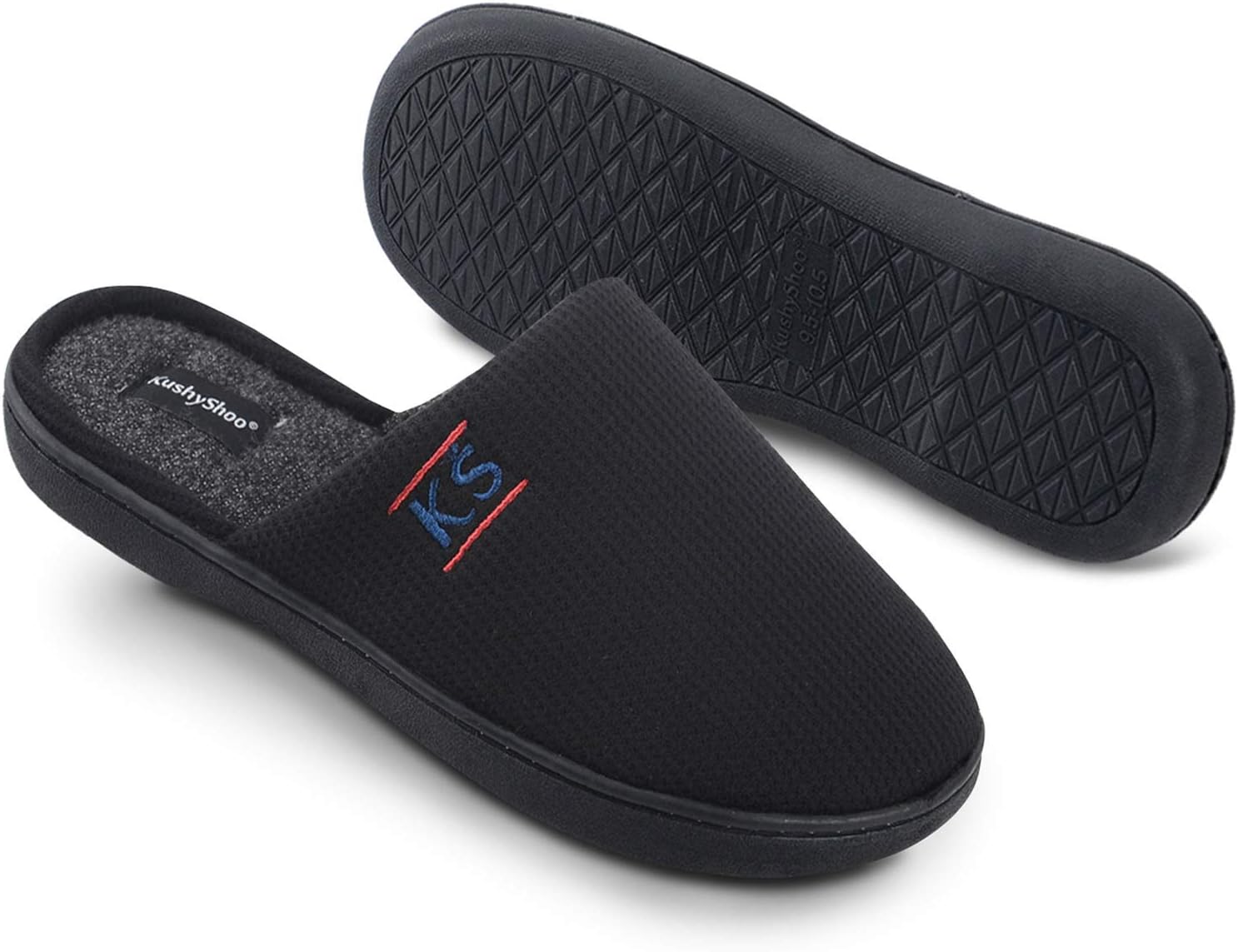 KushyShoo Mens Slippers, Cotton TPR Sole Shoes, Breathable Memory Foam Insole Indoor Outdoor Slippers