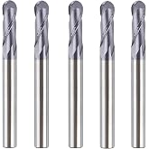 SpeTool 5PCS Ball Nose End Mill Cutter CNC Router Bits Double Flute HRC55 Spiral Milling Tool 1/4 Inch Shank 2-1/2 Inch Length OVL