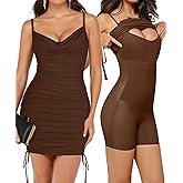Popilush Corset Dress - Summer Club Outfits for Women Built in Bra Shapewear Drawstring Adjustable Ruched Mini Dresses