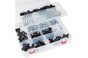 POWERTEC 71127 128 Piece Set T Track Knob Kit w/ 5 Star Knob, 1/4-20 Threaded bolts and Washers, T Track Accessories for Woodworking Jigs and Fixtures