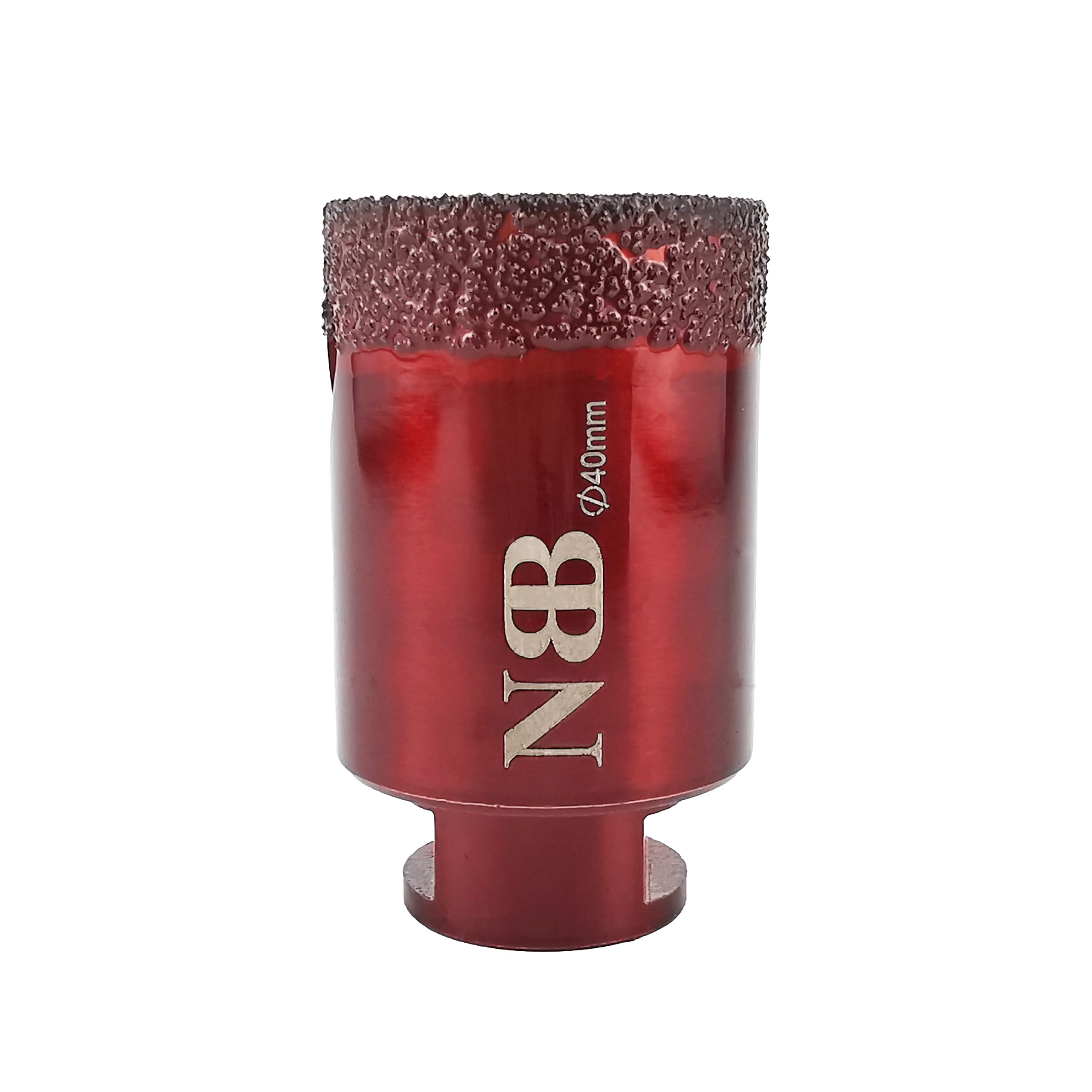 NBB vacuum brazed diamond hole saw with M14 in shiny red color, for dry or wet drilling professionally on hard porcelain, ceramic, tile, granite, marble, fast, durable, for angle grinder (40mm)