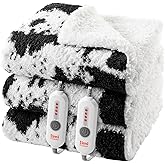 TiMiCalda Cow Print Electric Blanket - King Size Cozy Soft Knitted Sherpa Heated Blanket with 4 Heat Levels & 10 Hours Auto-Off, Overheating Protection, Warm Gifts, 100"x90"