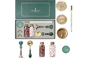 VolksRose Wax Seal Stamp Kit, Wax Seal Kit with Gift Box, Wax Seal Beads, Wax Seal Stamp, Sealing Wax Spoon, Metallic Pen, Id