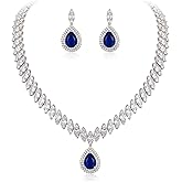 EVER FAITH Women's CZ Marquise-Shaped Leaf Teardrop Pendant Necklace Earrings Set Silver-Tone