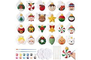 Seenelling 24 Sets Christmas Ceramic to Paint Kits, Ceramic Ornaments to Paint, Unpainted DIY Xmas Crafts Figurines, Arts and Crafts with Brush for Christmas Tree Hanging Party Decor(Cute)