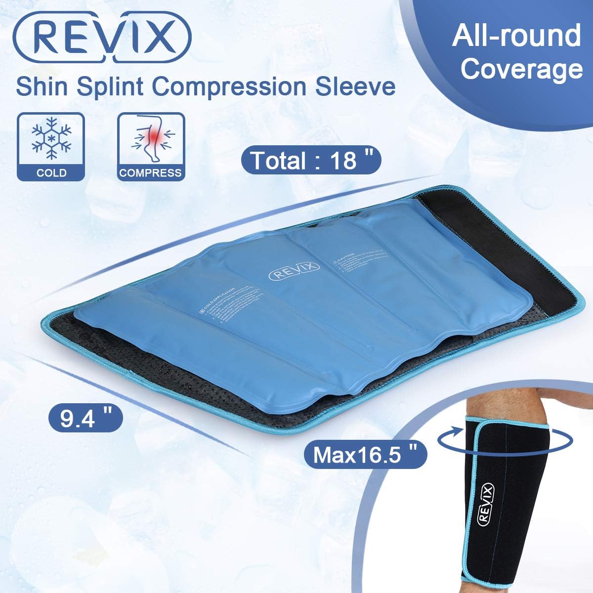 REVIX Calf and Shin Gel Ice Packs for Injuries Reusable Leg Cold Pack Wrap Cold Therapy Compression Sleeve for Swelling, Bruises, and Sprains, Shin Splints Leg Pain Relief Support: Health & Personal Care