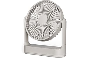 Otlonpe Desk Fan Battery Operated, 6.5 Inch Small Table Fan, 4000mAh Portable Rechargeable Fan with 270° Adjustable， Hook, 4 Speeds Powerful Personal Desktop Fan for Travel Home Office Camping (Grey)