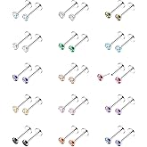 LOAYHOAY 15 Pairs 20G 316L Stainless Steel Threadless Stud Earrings for Women Men Cartilage Helix Tragus Stud Earrings Small CZ Labret Monroe Studs Push in Nose Studs 2-3mm Ear Piercing Jewelry Set