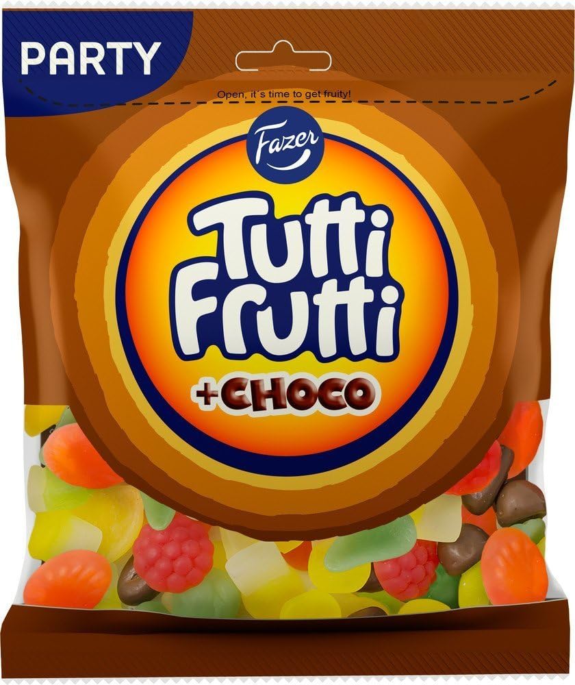 Fazer Tutti Frutti + Choco - Mix - Original - Finnish - Milk Chocolate - Licorice - Fruit - Wine Gums - Candies - Party Bag 325g