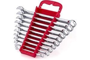 EFFICERE Max Torque 10-Piece Premium Metric Combination Wrench Set, Chrome Vanadium Steel, Long Pattern Design | Include Metric Sizes 6, 8, 10, 11, 12, 13, 14, 15, 17, 19mm with Storage Rack Organizer