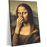 Funny Mona Lisa Bathroom Canvas Wall Art Pinching Nose Wall Decor Mona Lisa Classical Painting Picture Humor Amusing Toilet Art Vintage Whimsical Poster Print for Bathroom Home Decoration 12x16in