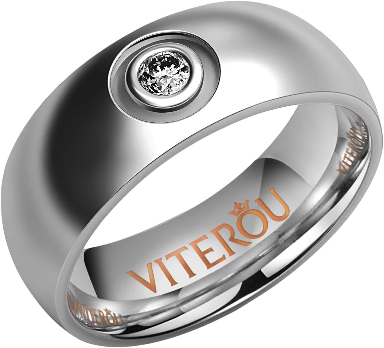 VITEROU 8MM Pure Copper Wedding Engagement Band Ring with Plated 18K White Gold Comfort Fit
