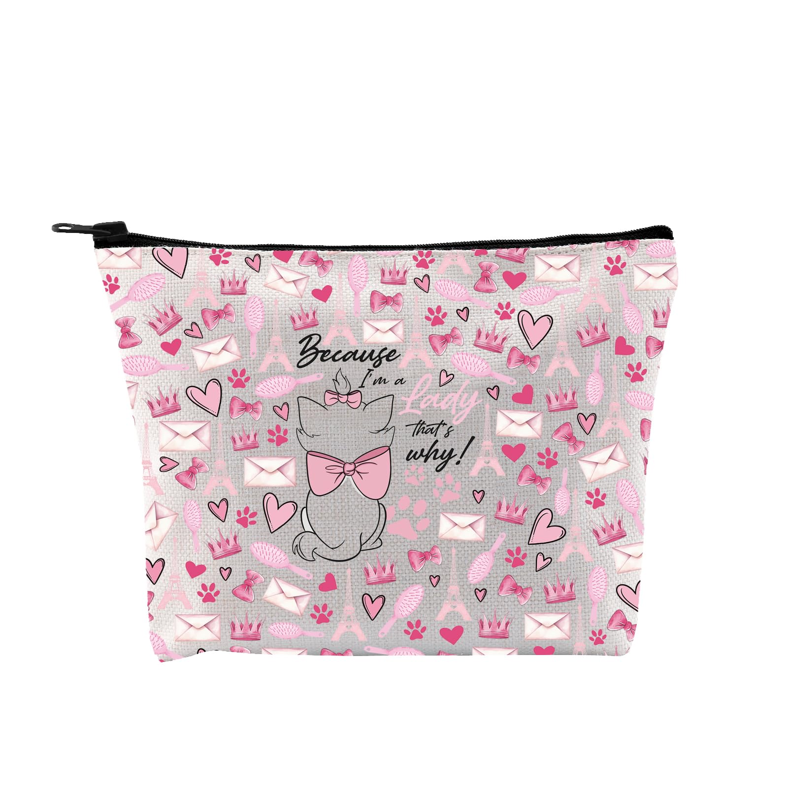PLITI Marie Cat Gifts Because I'm A Lady That's Why Marie Cat Lover Makeup Bag Marie Ladies Gift for Friend (Because Lady bagU)