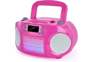 hPlay GC09 Kids Boombox, CD Player, Bluetooth connectivity for Smartphones, AUX, USB, Radio and MP3 connectivity, Sing Along Function, USB Power Adapter Included (Microphone not Included)- Pink