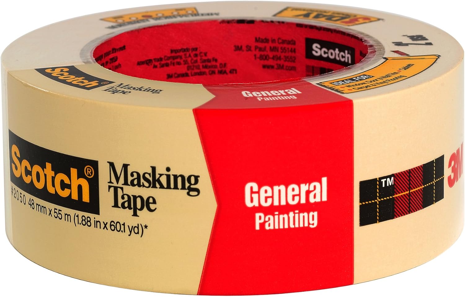 3M 2050 Scotch Masking Tape for General Painting, 1.88-Inch x 60.1-Yard, 1-Pack - Painters Masking Tape - 