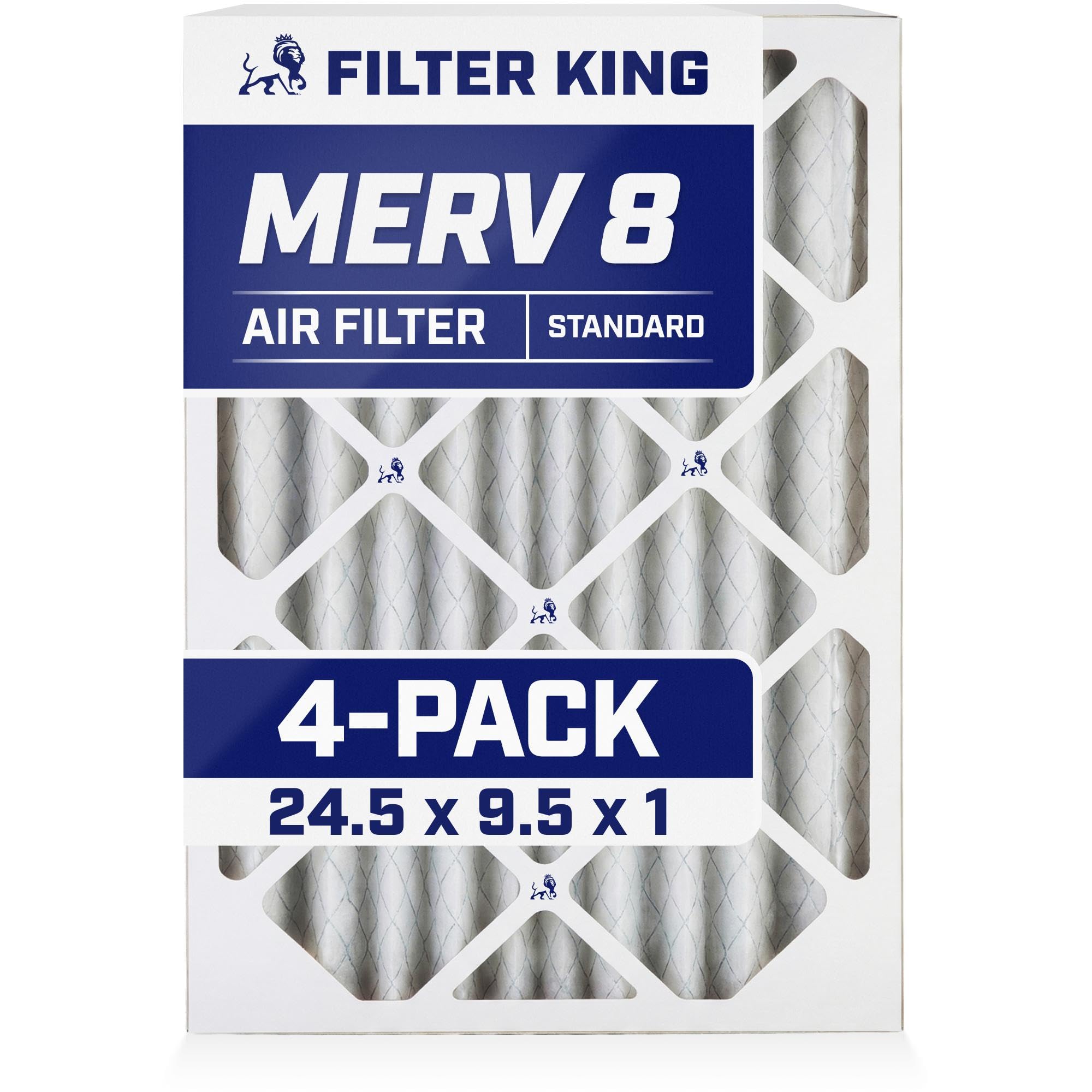 Filter King 24.5x9.5x1 Air Filter | 4-PACK | MERV 8 HVAC Pleated A/C Furnace Filters | MADE IN USA | Actual Size: 24.5 x 9.5 x .75" Image