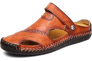 Honeystore Men's Leather Hollow Athletic Sandals Slip-on Roman Casual Shoes