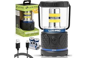 LUXPRO Rechargeable Dual-Power 1100 Lumen LED Lantern for Up to 150 Hours of Use - Camping Lantern with Built-in Power Bank - Dimmable LED Light with IPX4 Water-Resistant Rating (Camping Lantern)
