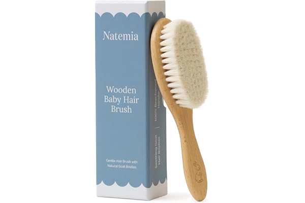 Natemia Baby Hair Brush Newborn - Natural Soft Goat Bristles - Cradle Cap Brush - Toddler Hair Brush for Registry - Cradle Ca