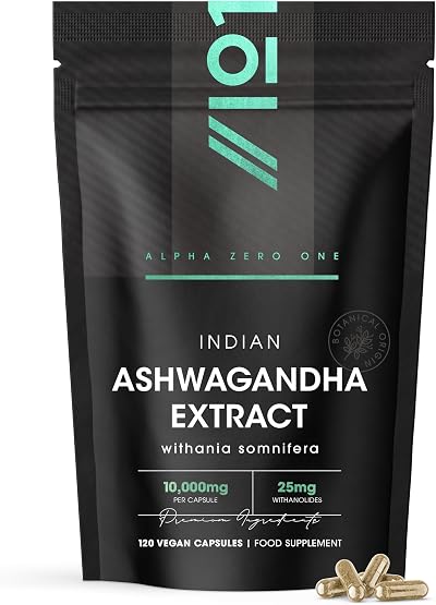 ALPHA01 Ashwagandha Extract 10000mg 25mg Withanolides 120 Veg Caps BioPerine