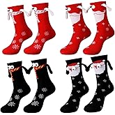 DragonflyDreams 4 Pairs Valentine's Day Holding Hands Socks-Unisex Mid-Tube,Funny Magnetic Suction 3D Doll Design for Christmas and New Year