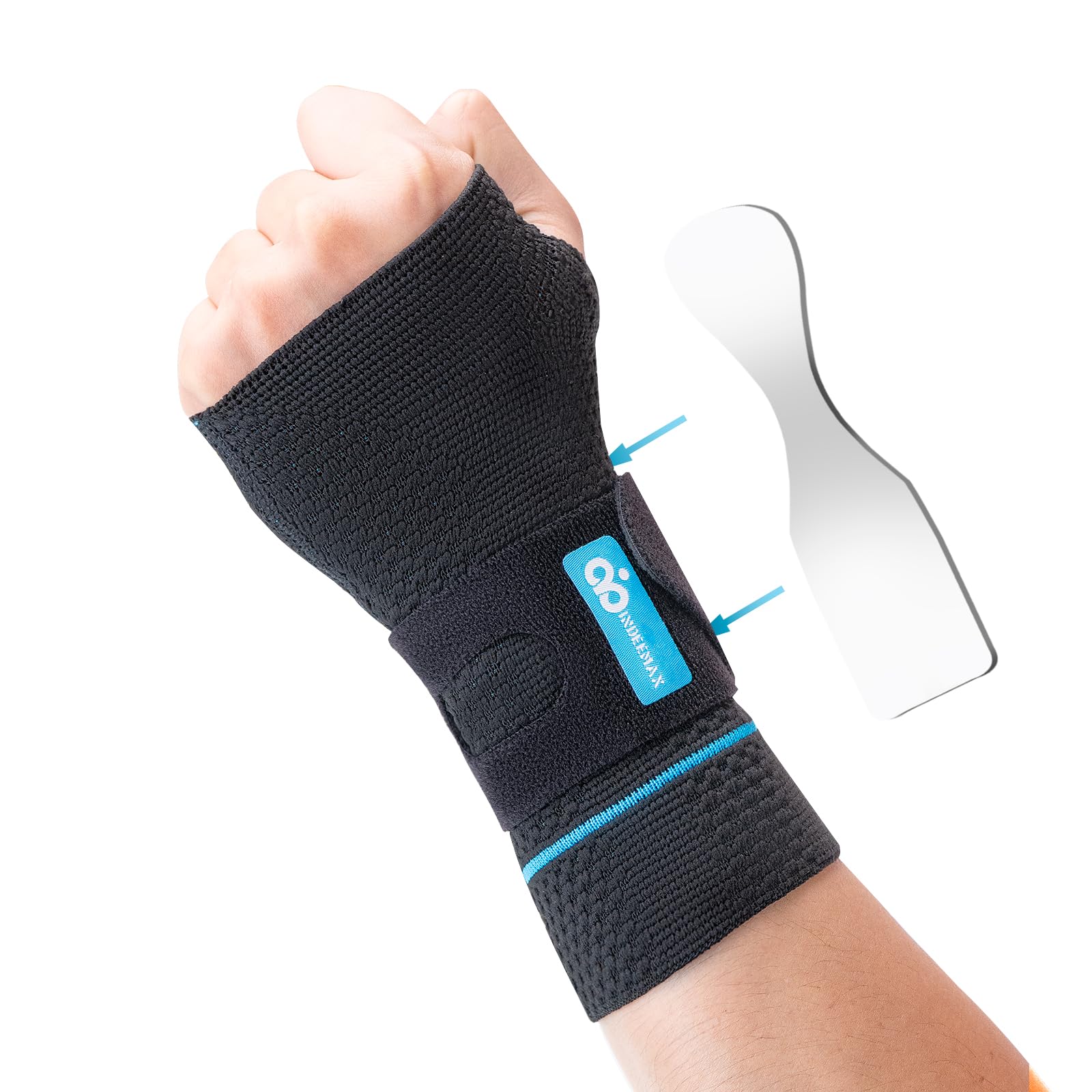 INDEEMAX Wrist Support with Removable Metal Splint and Compression Stap, Carpal Tunnel Wrist Splint for Pain Relief, Arthritis, Tendonitis, Breathable Wrist Brace Fits Man and Woman,Left Hand,M