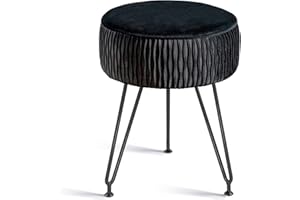 MOOWIND Velvet Vanity Stool Footrests, Round Vanity Stools for Makeup Room, Modern Ottoman Foot Stool with Black Legs, Makeup Stools Dressing Chair Side Table for Bathroom, Living Room, Bedroom, Black