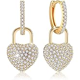 Richapex 18K Crystal Heart Hoop Earrings for Women with Locket Design, White Crystal Cubic Zirconia Dangling Earrings Fine Jewelry Gifts for Her