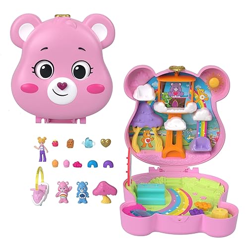 Polly Pocket x Care Bears Dolls & Playset with Toy Car and Themed Accessories, Travel Toy, Partnership Compact, JCC14