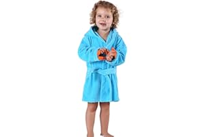 MICHLEY Girls Boys Robe Cotton Towel Animal Dinosaur Hooded Bathrobe (Blue 3-5T)