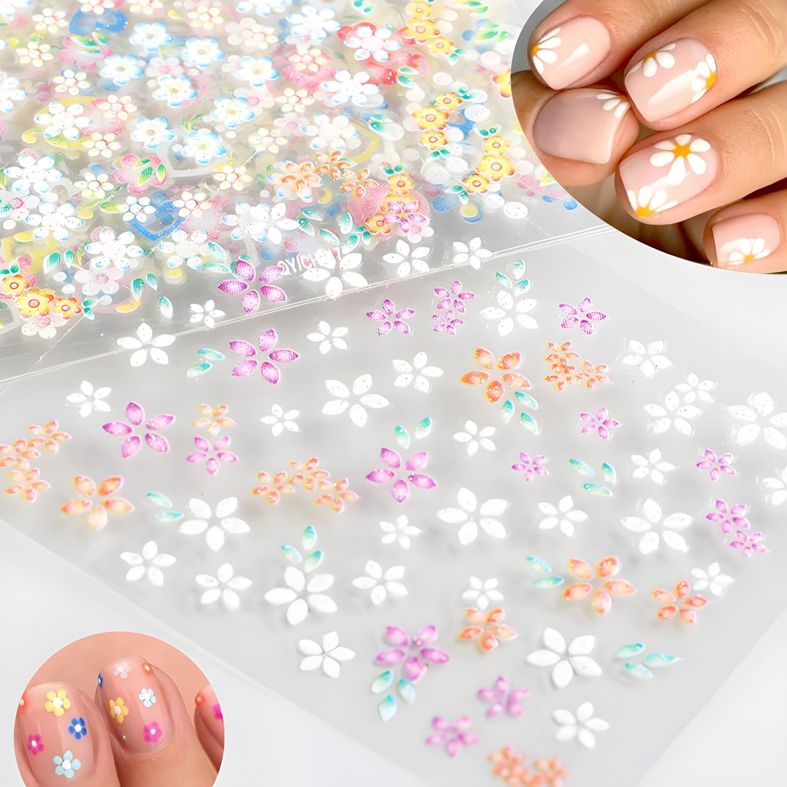 30 Sheets Flower Nail Art Stickers Decals Colorful Flower Nail Stickers 3D Self Adhesive Cute Daisy Floral Nail Decals Heart Nail Supplies Nail Art Design Decoration Accessories for Women and Girls - Image 3