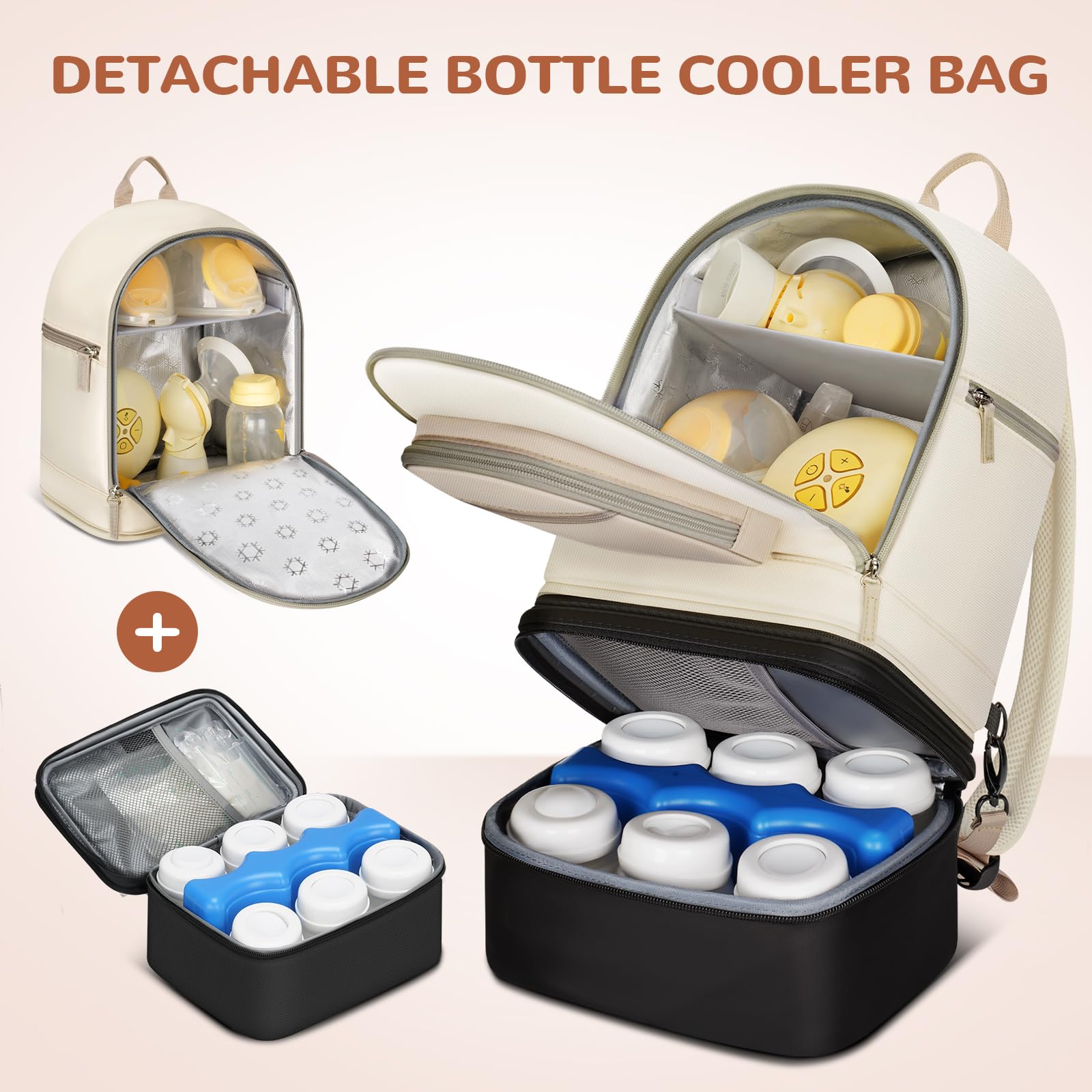 Mancro Detachable Breastmilk Cooler Bag With Ice Pack, Double Layer Breast Milk Cooler Travel Bag Fit 9 Ounce Baby Bottles, Wearable Breast Pump Bags for Work Travel and Family
