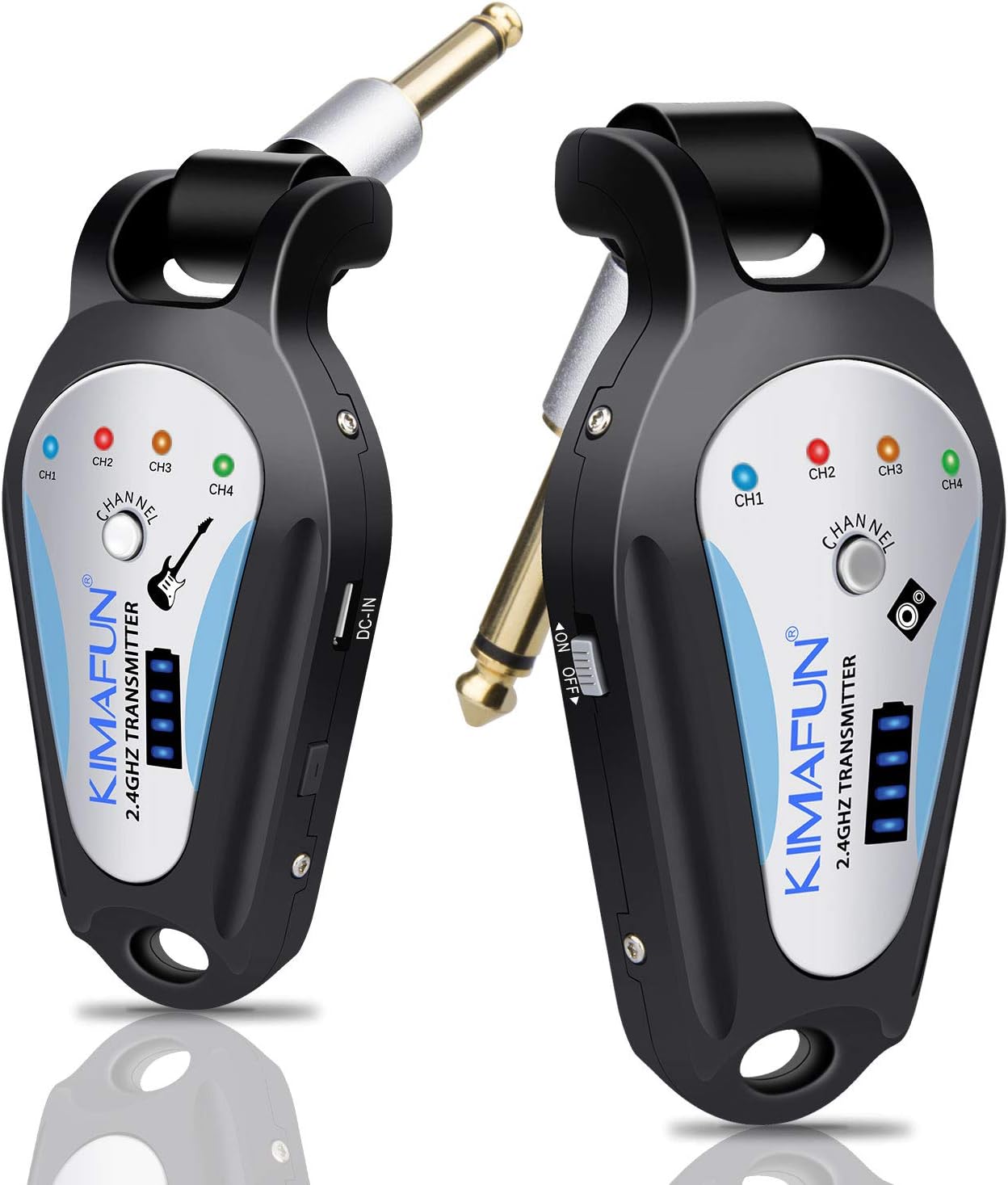 Wireless Guitar System, KIMAFUN 2.4GHz Wireless Rechargeable Digital Guitar Transmitter and Receiver for Electric Guitar, Bass, Violin, Electronic Drums, G207(BLACK)
