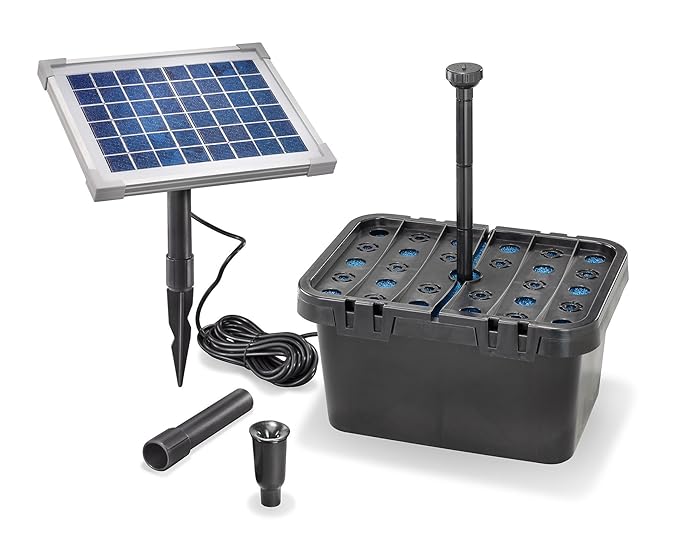 Solar Teichfilterset Starter 470 l/h Förderleistung 5 W Solarmodul Komplettset bis 1000l Gartenteich 101065