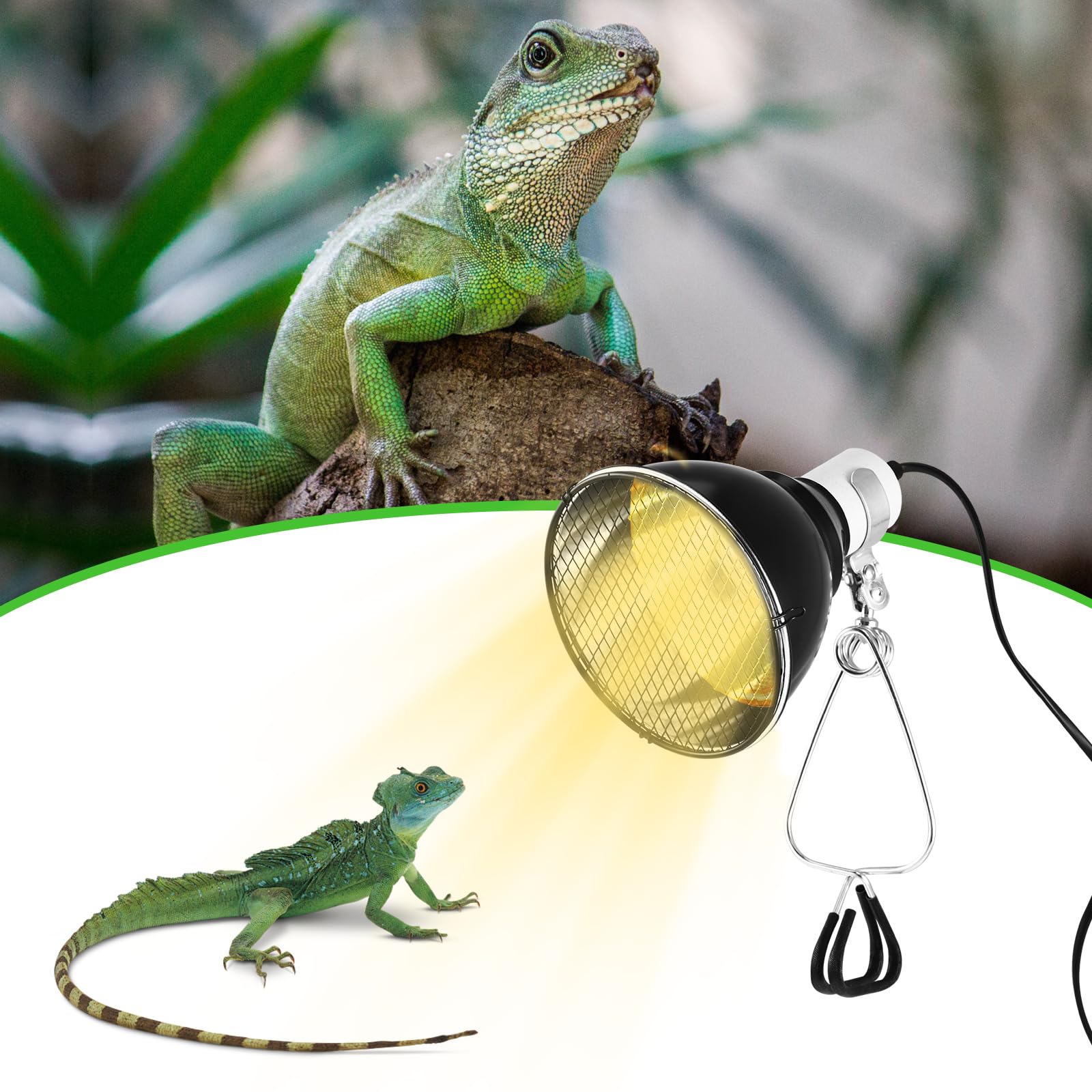 HOUSINN Reptile Heat Lamp Holder 200W,Reptile Reflector Dome Lamp with Clip and Guard,Tortoise Ceramic Heat Lamps Lampshade Holder,Reptiles-for UVA UVB,Infrared Heat Bulbs (Without Bulb)