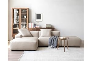 Acanva Luxury Modern Modular L-Shape Sectional Sofa Set, 3 Seat Upholstered Couch with Chaise Lounge for Living Room Bedroom Apartment, Cream