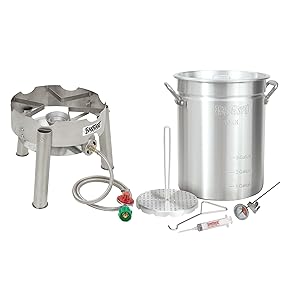 Bayou Classic Complete Deluxe Turkey Fryer Kit Aluminin Pot, Low Profile SS burner.