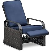 Outdoor Recliner Outdoor Wicker Recliner Chair with 5.5'' Thickness Cushions, Automatic Adjustable Rattan Patio Chaise Lounge