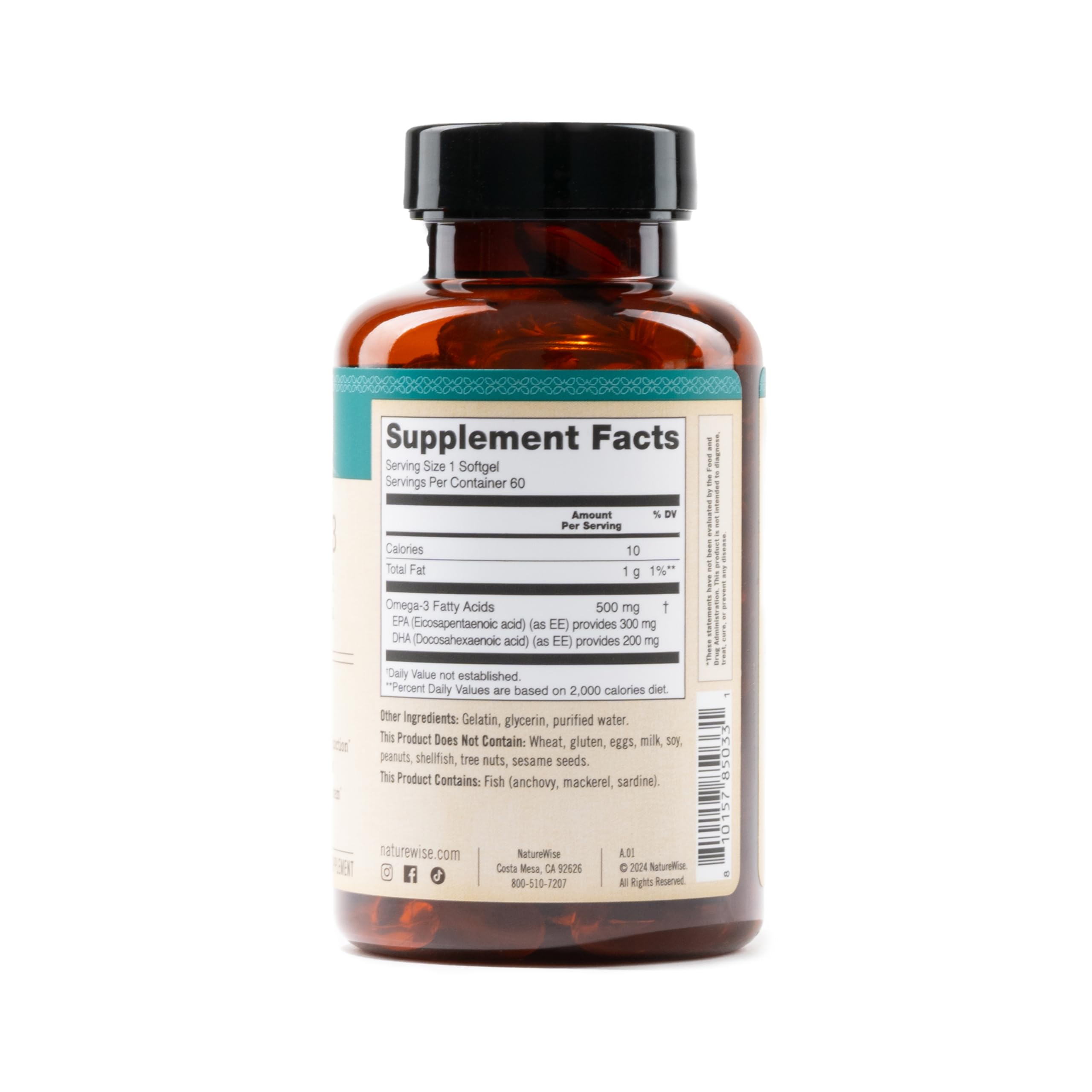 NatureWise Omega 3 Fish Oil - 500 mg per Pill - EPA & DHA - Immune Support, Brain & Optimal Wellness - Gluten and Soy Free, Non-GMO - 60 Softgels[2-Month Supply]