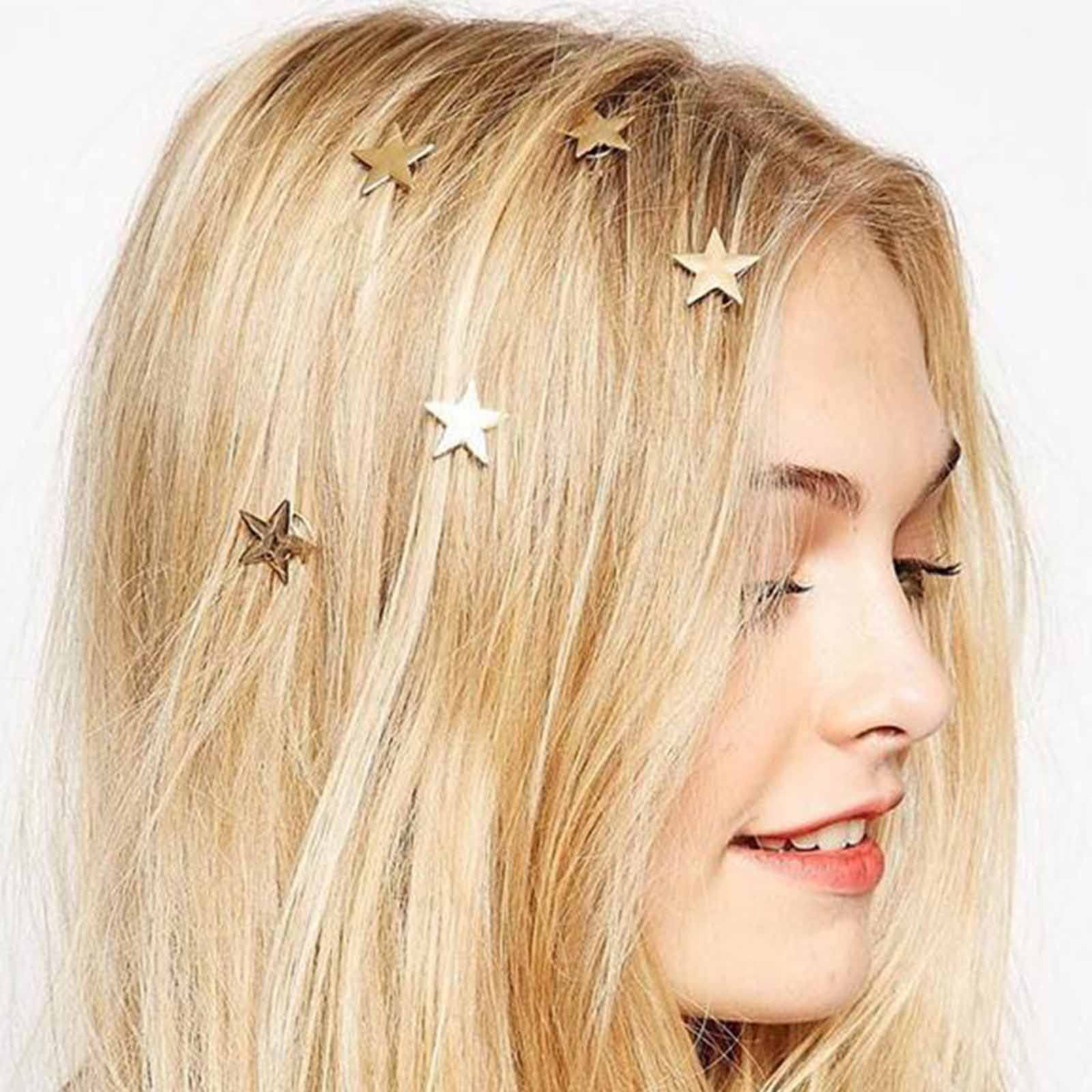 Yienate Star Hair Clips Spiral Barrette Gold Star Hair Pins Head Clip 5 Packs Make Up Headpieces Bridal Barrette Wedding Hair Accessories for Women Girls