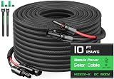 10FT Twin Wire Solar Panel Extension Cable, 12 Gauge PV Wire with IP68 Female & Male Waterproof Connectors, Flame Retardant Protective Sleeving and Dust Caps for Home, RV, Photovoltaic Systems