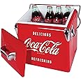 Coca-Cola Retro Ice Chest Cooler with Bottle Opener 13L (14 qt), 18 Can Capacity, Red and Silver, Vintage Style Ice Bucket for Camping, Beach, Picnic, RV, BBQs, Tailgating, Fishing