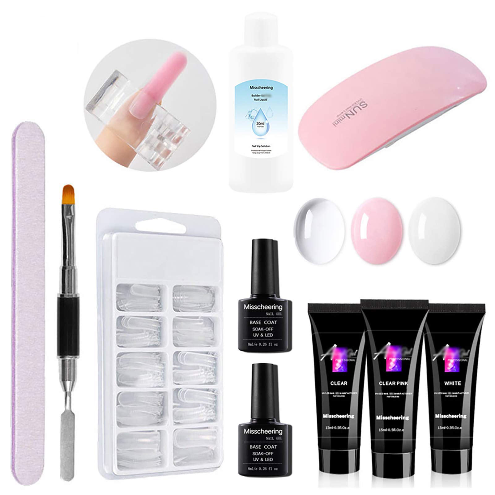 Nails Extension Gel Kit - 3 * 15ml UV Gel, 100pcs Dual Form, Base&Top Coat, Nail Slip Solution, Brush Pen, Nail File, Transparent Clip - Nail Builder Gel Set Gel Nail Starter Kit